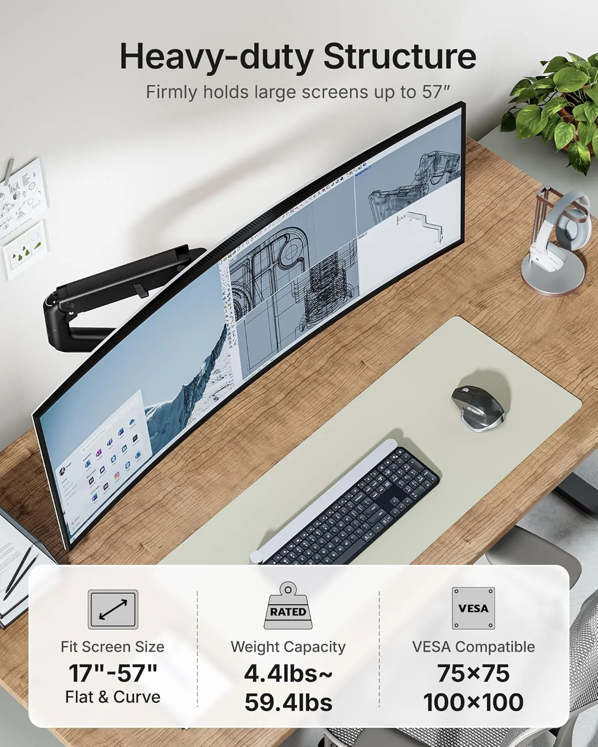 Single Monitor Arm with USB A/C f for 17"-57" Screens | MA1001UCBK - Image 2