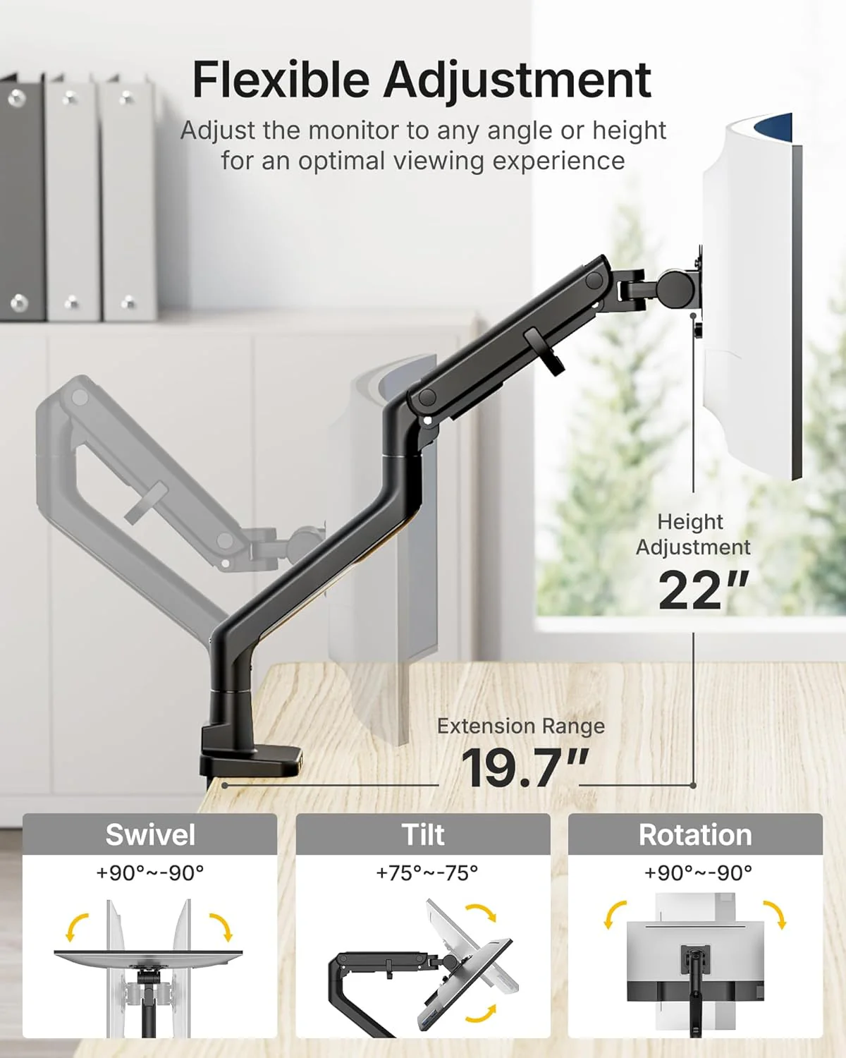 Single Monitor Arm with USB A/C f for 17"-57" Screens | MA1001UCBK - Image 4