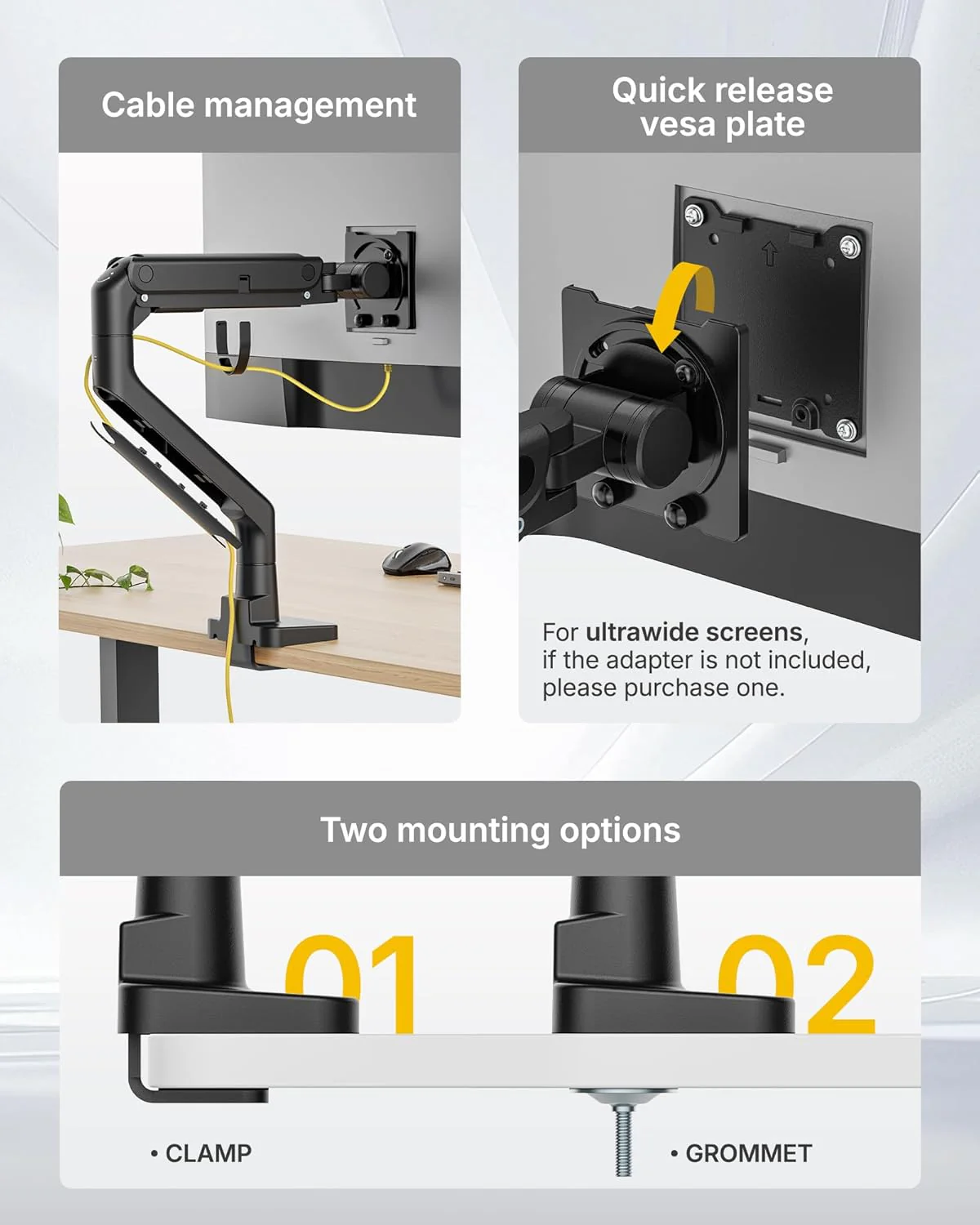 Single Monitor Arm with USB A/C f for 17"-57" Screens | MA1001UCBK - Image 6