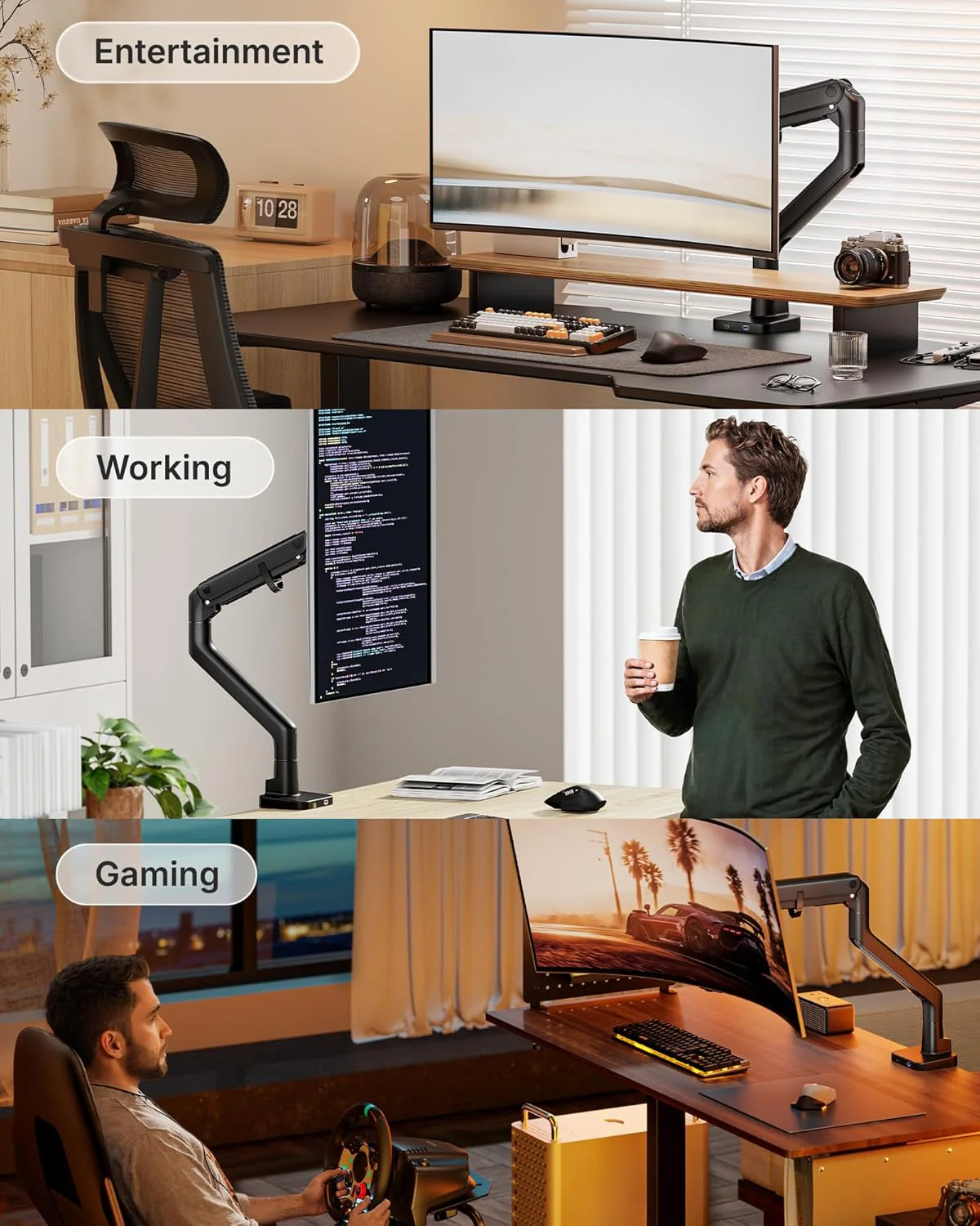 Single Monitor Arm with USB A/C f for 17"-57" Screens | MA1001UCBK - Image 8