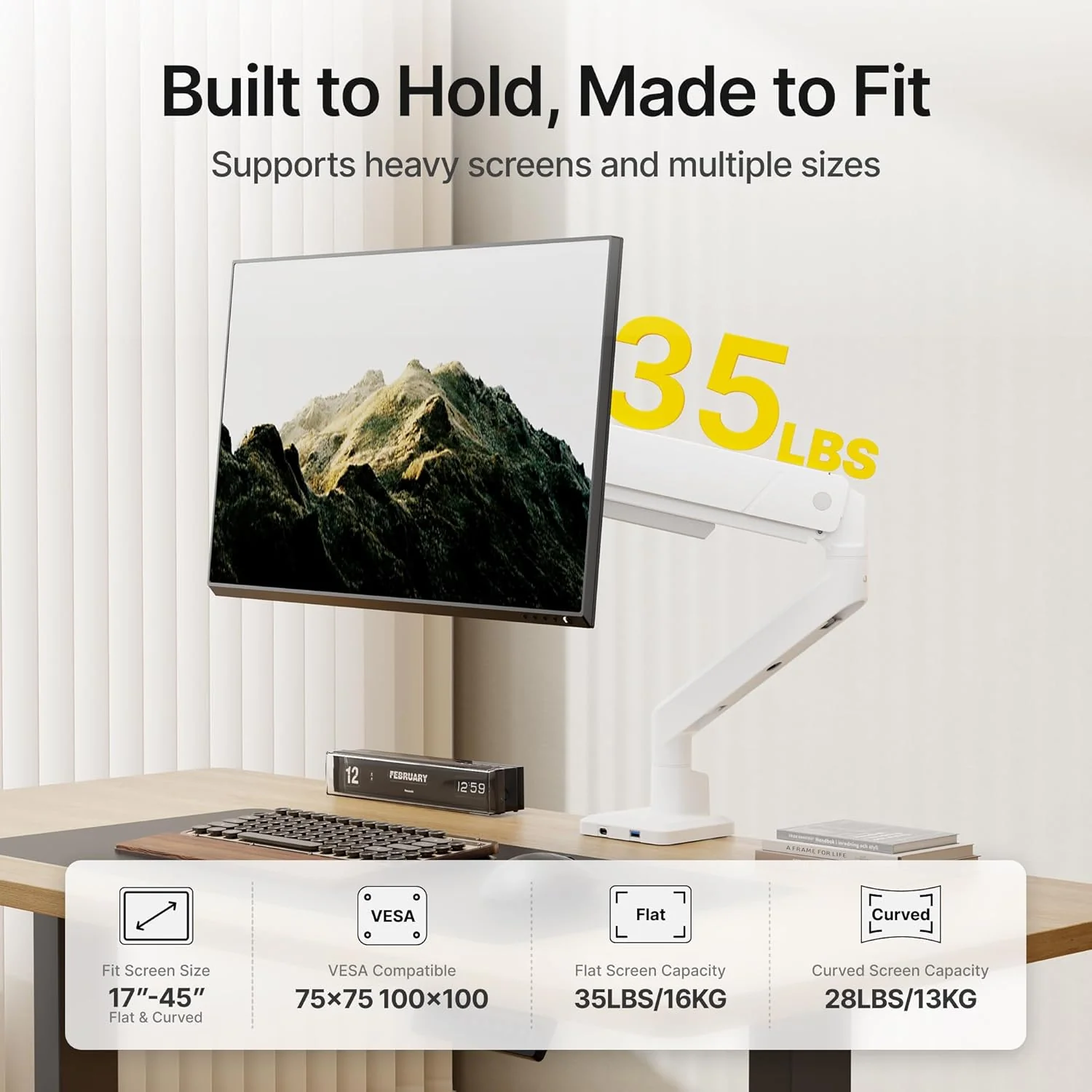 Single Monitor Arm with USB | MA1007UCWH - Image 2