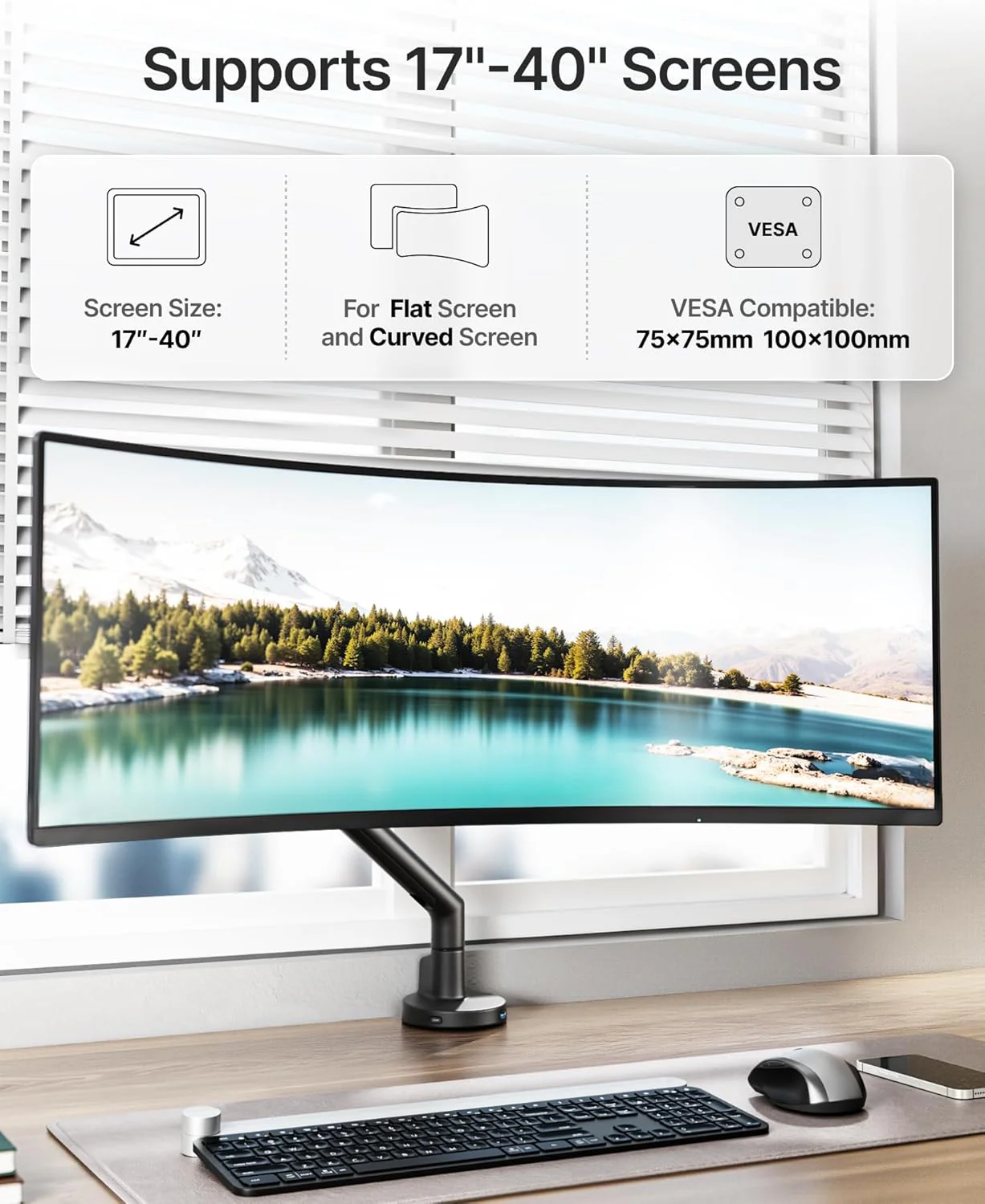 Single Monitor Arm with USB for 17-40 Inch Screens | MA1010UCBK - Image 2