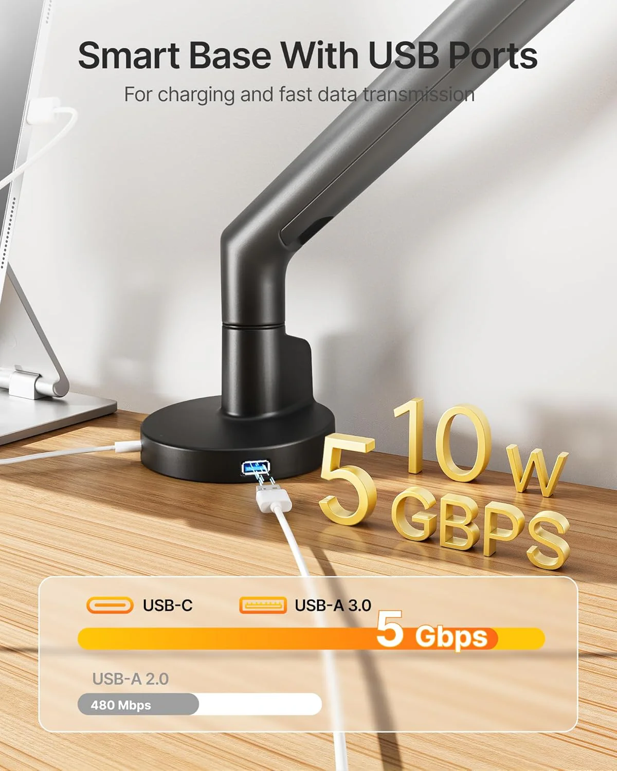 Single Monitor Arm with USB for 17-40 Inch Screens | MA1010UCBK - Image 5