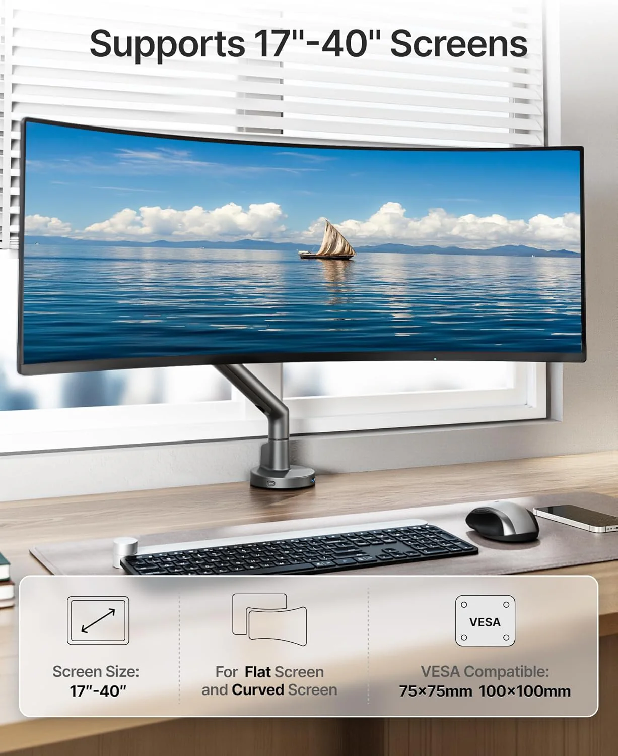 Single Monitor Arm with USB for 17-40 Inch Screens | MA1010UCDG - Image 2
