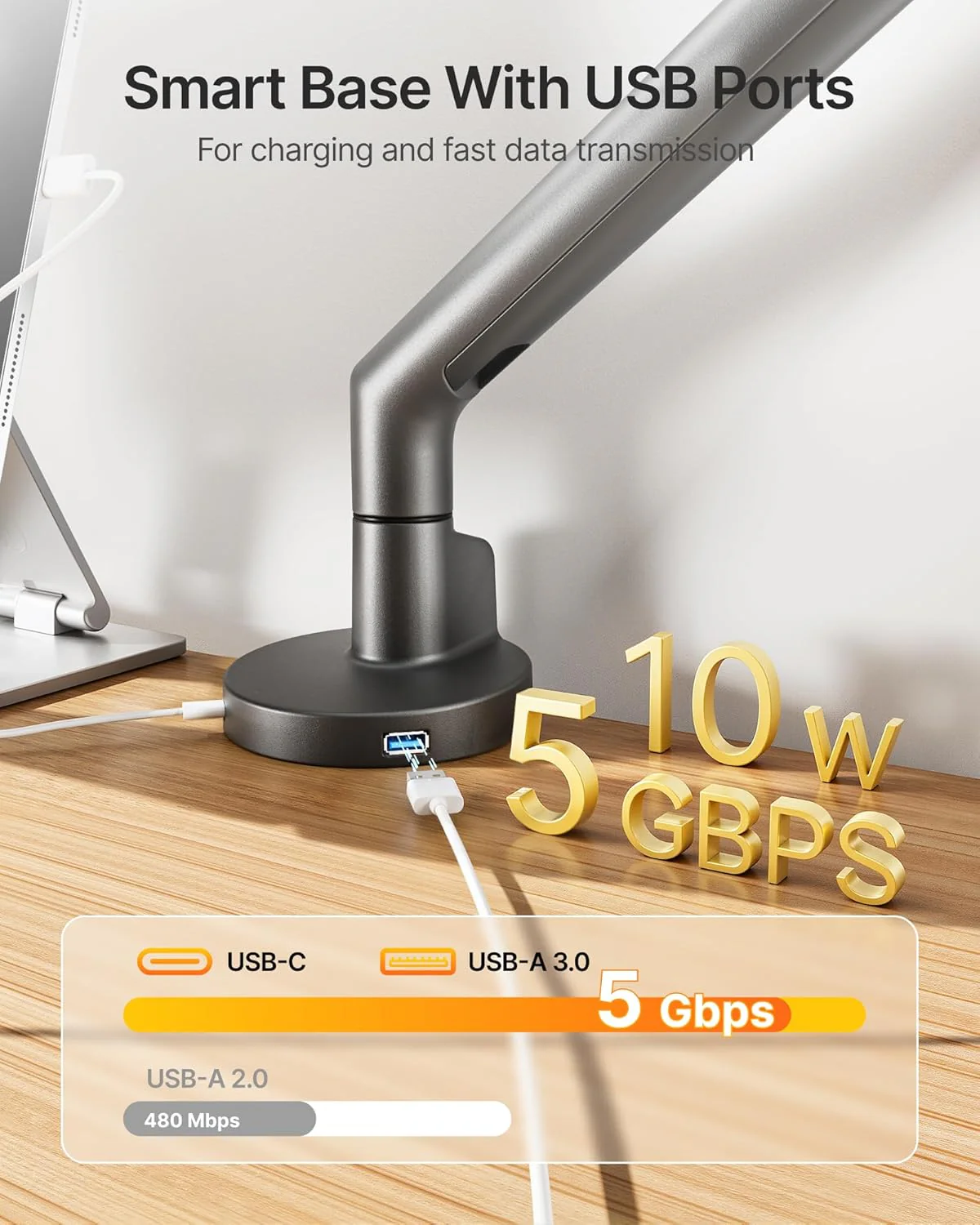 Single Monitor Arm with USB for 17-40 Inch Screens | MA1010UCDG - Image 4