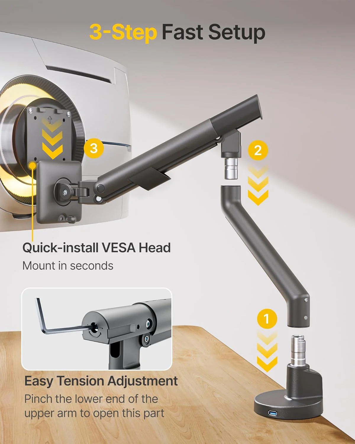 Single Monitor Arm with USB for 17-40 Inch Screens | MA1010UCDG - Image 9
