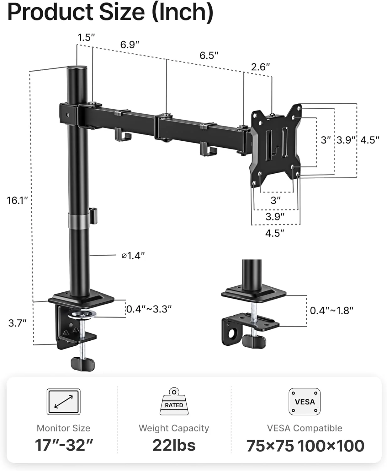 Single Monitor Stand for 17"–32” Screens | MA1006PXLBK - Image 2