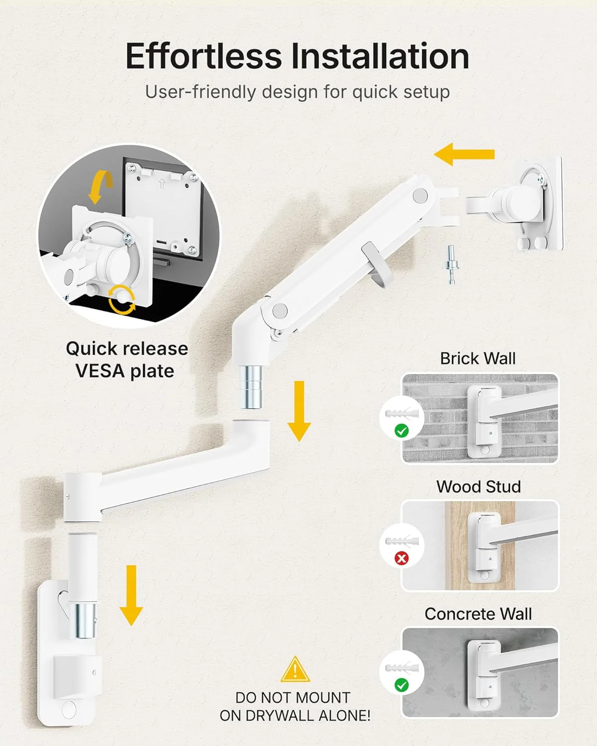 Single Monitor Wall Mount for 17"-57" Screens | MA1001WWH - Image 5