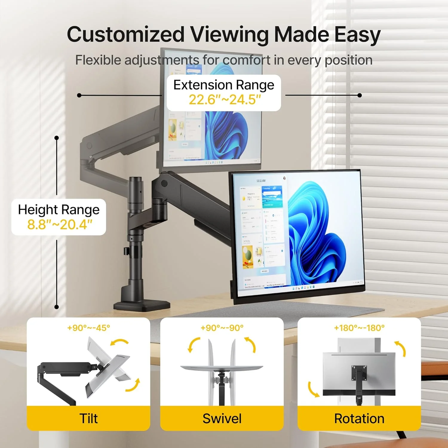 Single Monitor Arm for 17"-45" Inch Screen | MA1007PBK - Image 2
