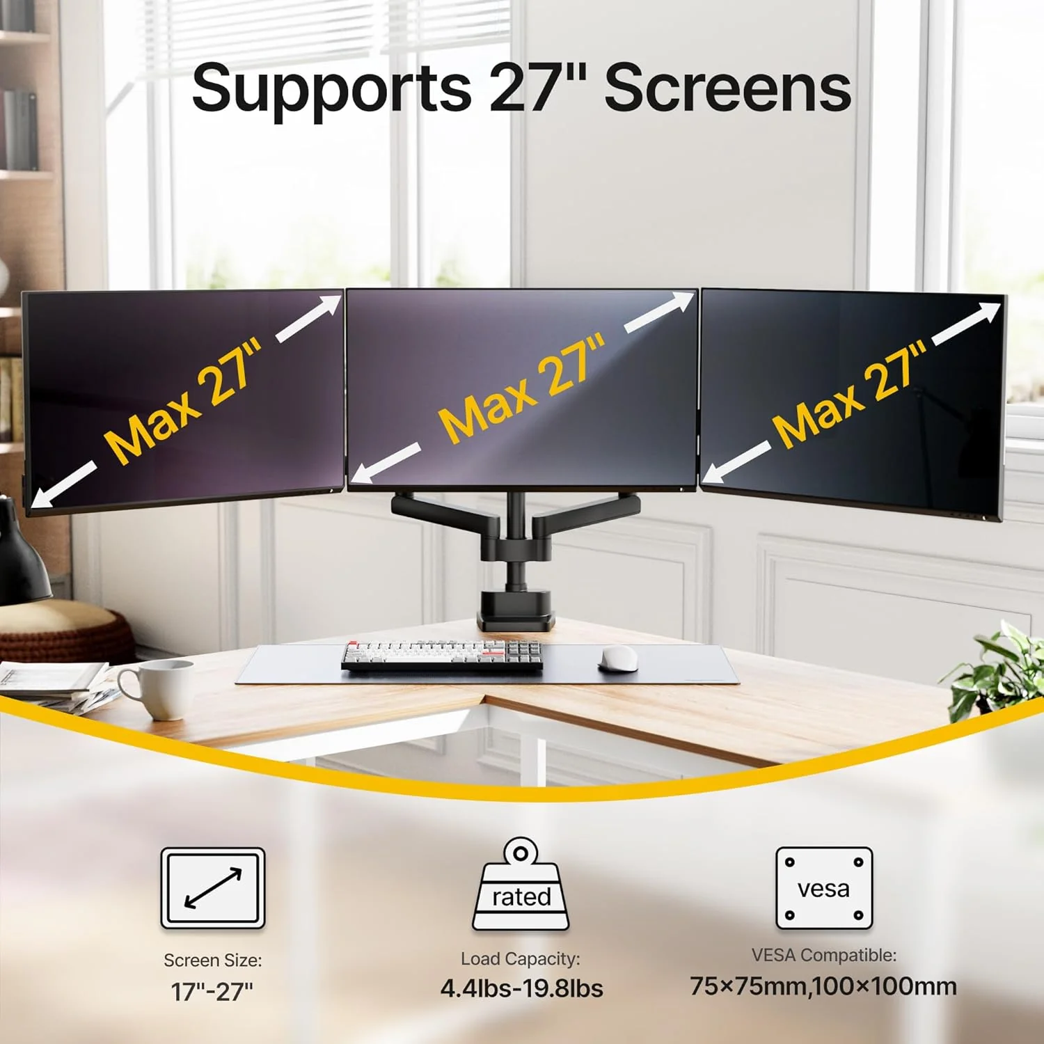 Triple Monitor Mount for Max 27“ Screens | MA1009PBK-T - Image 2