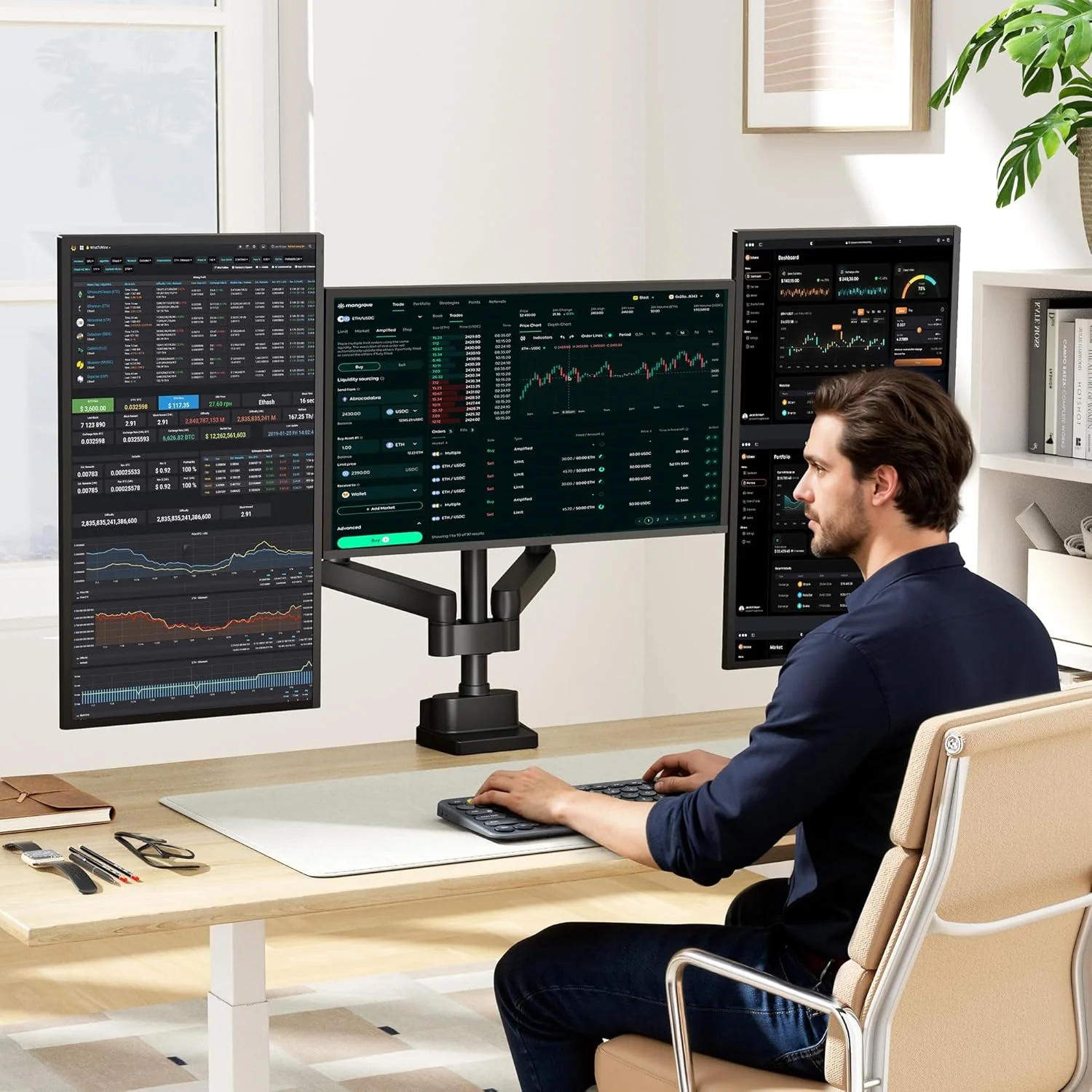 Triple Monitor Mount for Max 27“ Screens | MA1009PBK-T - Image 7