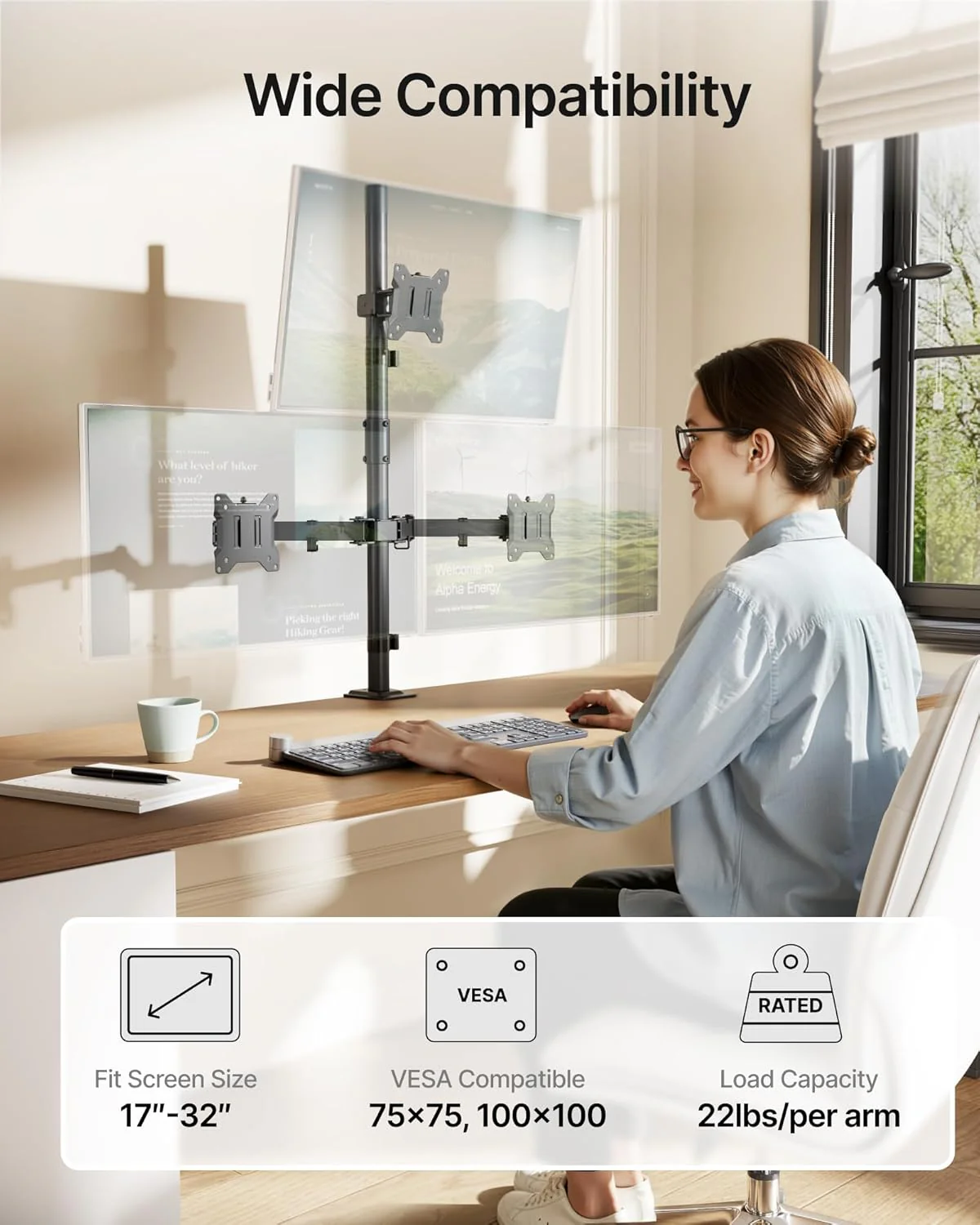Triple Monitor Stand Mount | MA1006PBK-T - Image 2