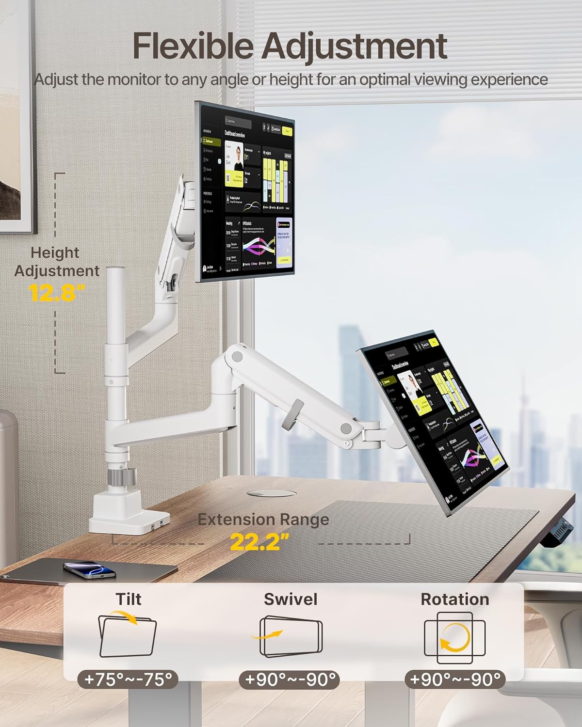 Ultrawide Dual Monitor Arm for 17"-57" Screens | MA1001UCPWH-D - Image 5