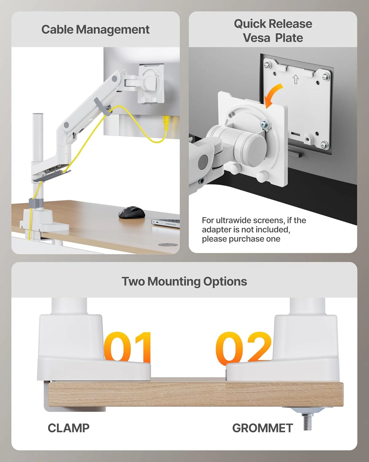 Heavy-Duty Monitor Arm for 17"-57" Screens | MA1001PWH - Image 7