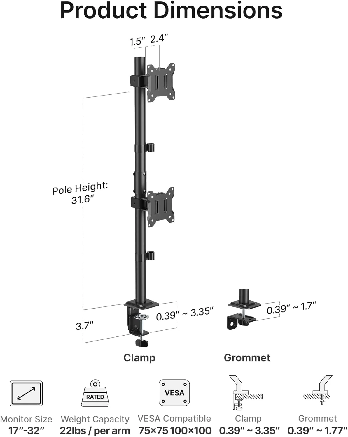 Vertical Dual Monitor Mount | MA1006PBK-V - Image 9